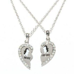 BEST FRIEND Penguin Heart Silver Pendants Necklace